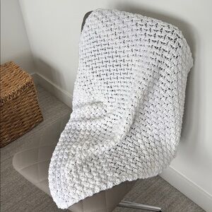 HANDKNIT vintage Cozy Cream Knit lap Blanket loose knit baby blanket white cream
